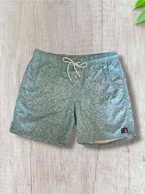 RVCA Shorts Men M 7"Club Elastic Bermuda Mark Oblow Teal SeaWaves Trunks